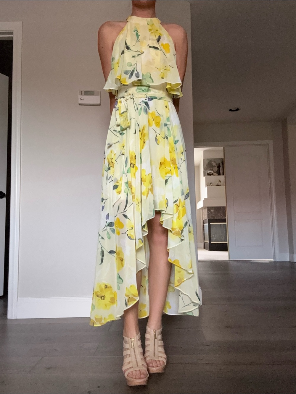 Eliza J Yellow Floral High-Low Dress